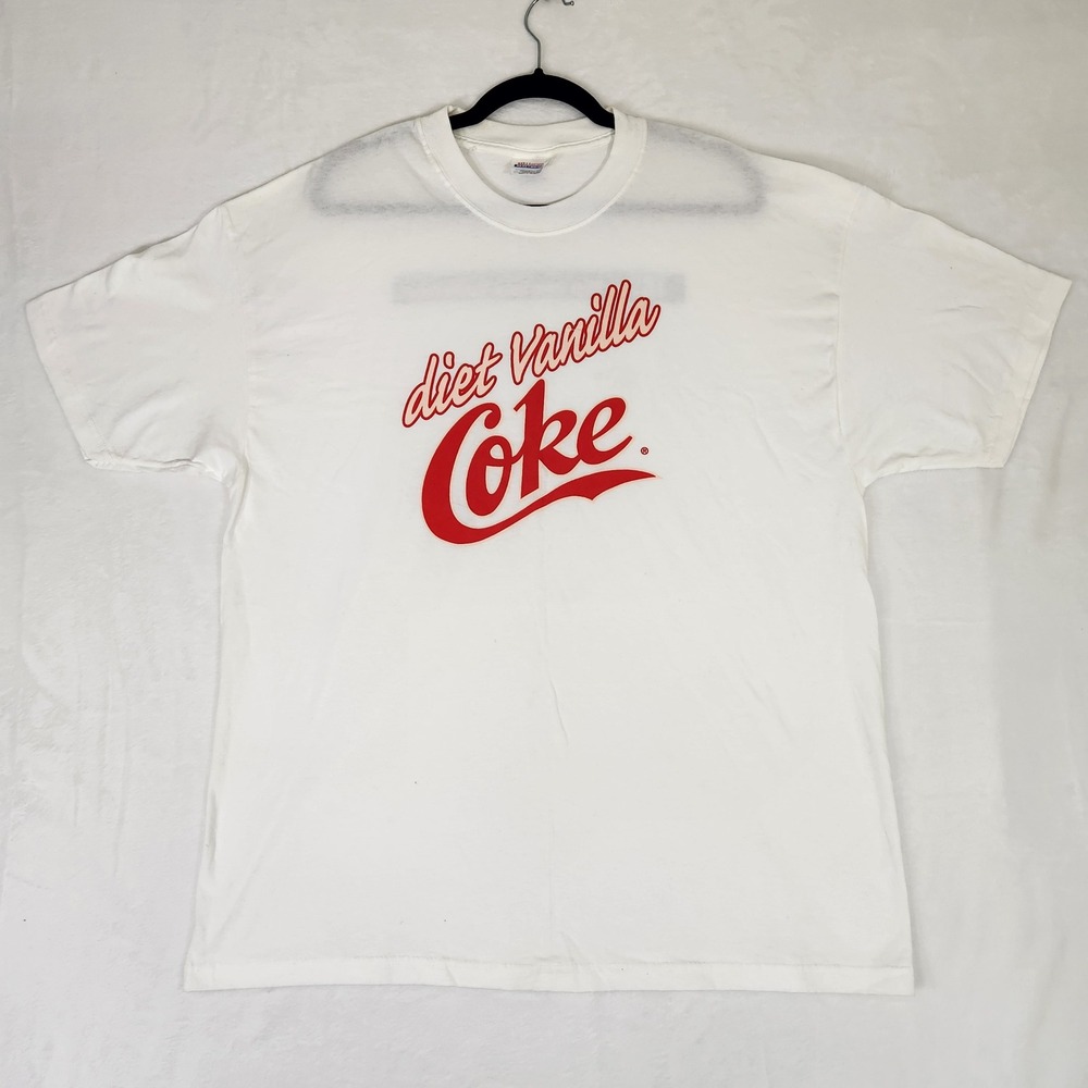 Vintage Diet Vanilla Coke Hanes Heavyweight T-Shirt Mens XL White Promo Tee